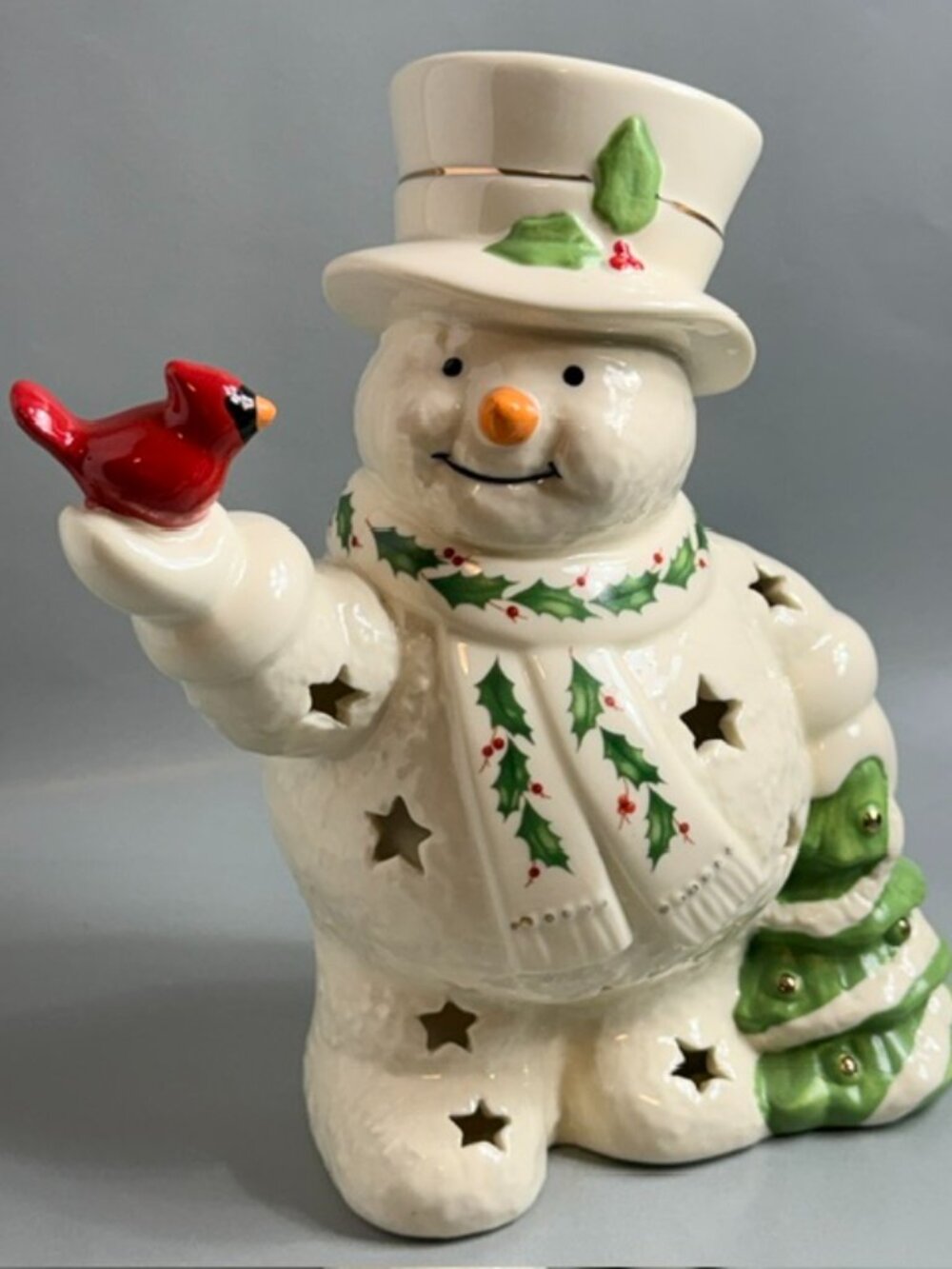 Vintage Lenox Christmas Frosty Snowman Porcelain Figurine Happy Holly Days Light